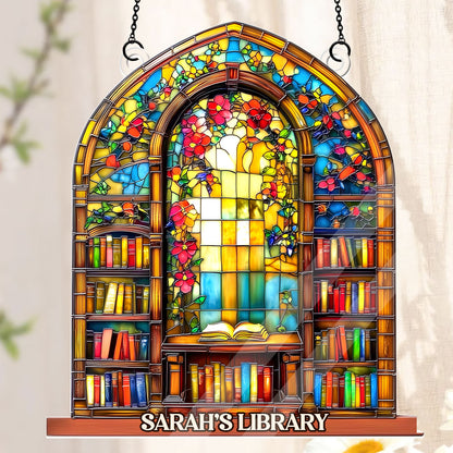 Arched Library Shelf - Personalized Acrylic Suncatcher