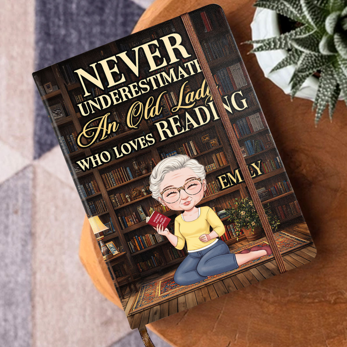 Never Underestimate An Old Lady Who Loves Reading - Personalized Leather Cover Notebook