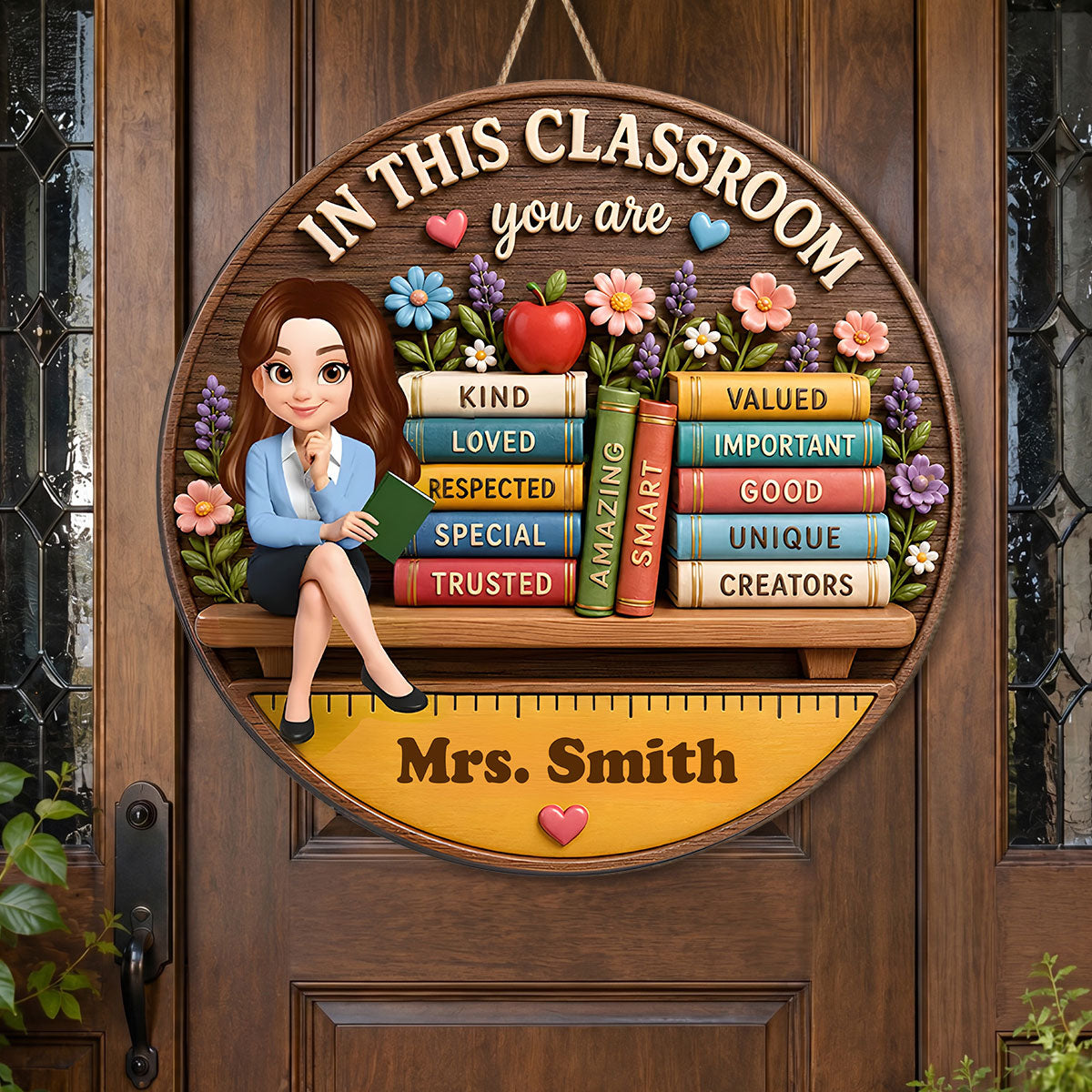 Custom Gift for Teachers Librarians Back To School Gifts - Personalized Wooden Door Sign