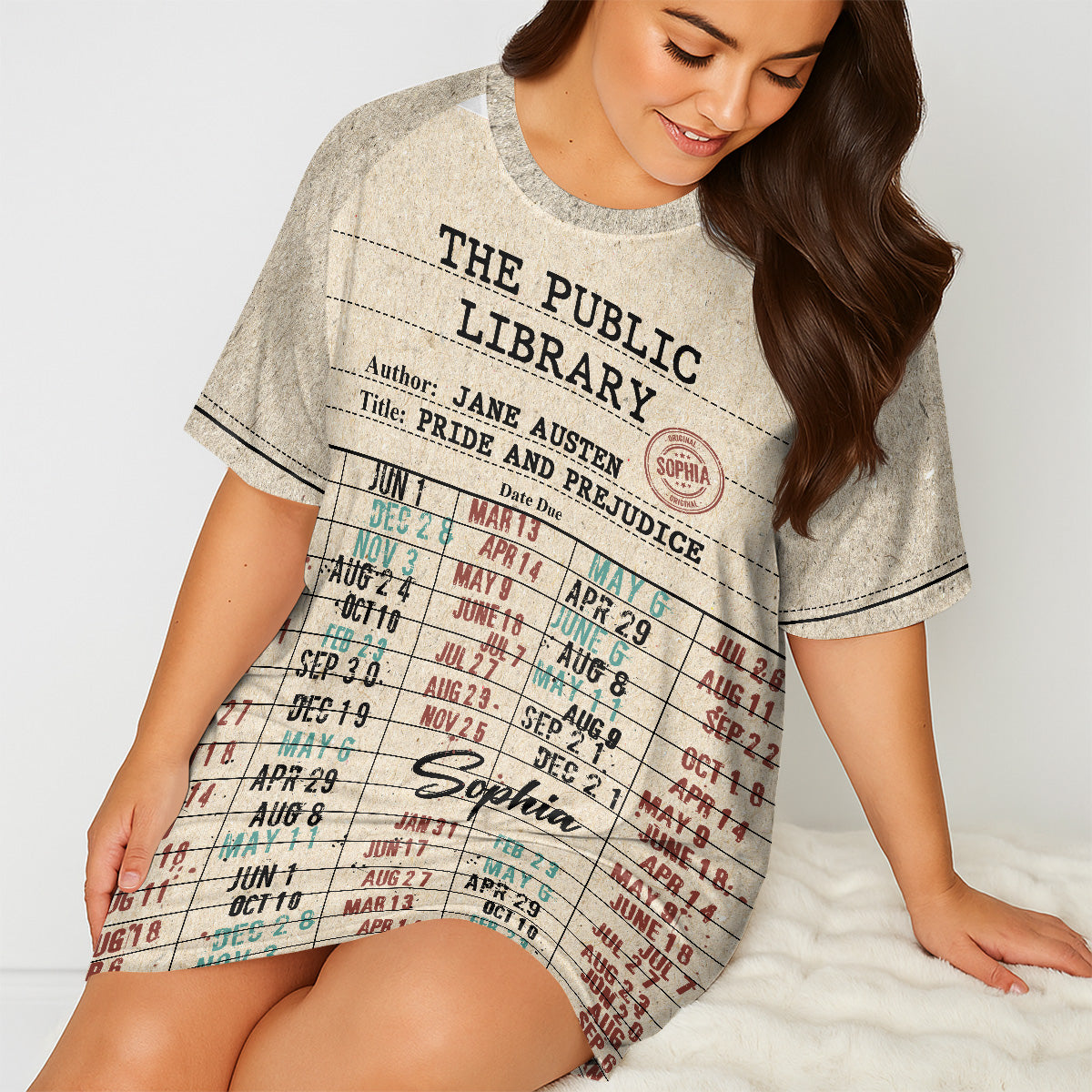 Nostalgic Library Card Due Date Stamp - Personalized Sleep Tee