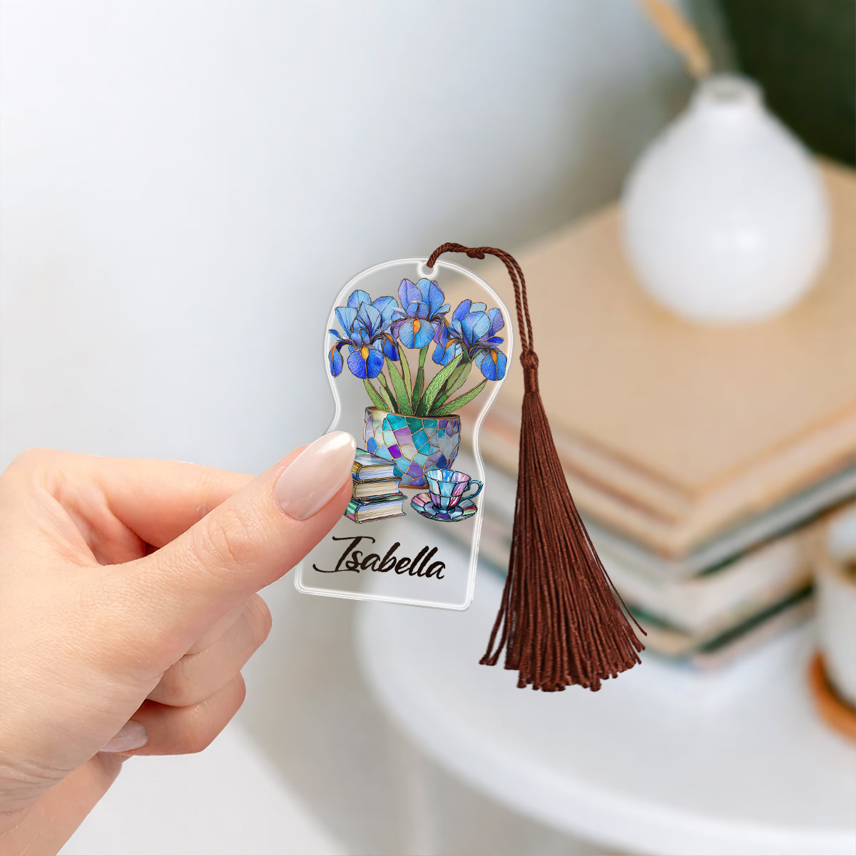 Flowers, Books, And Tea - Personalized Acrylic Bookmark