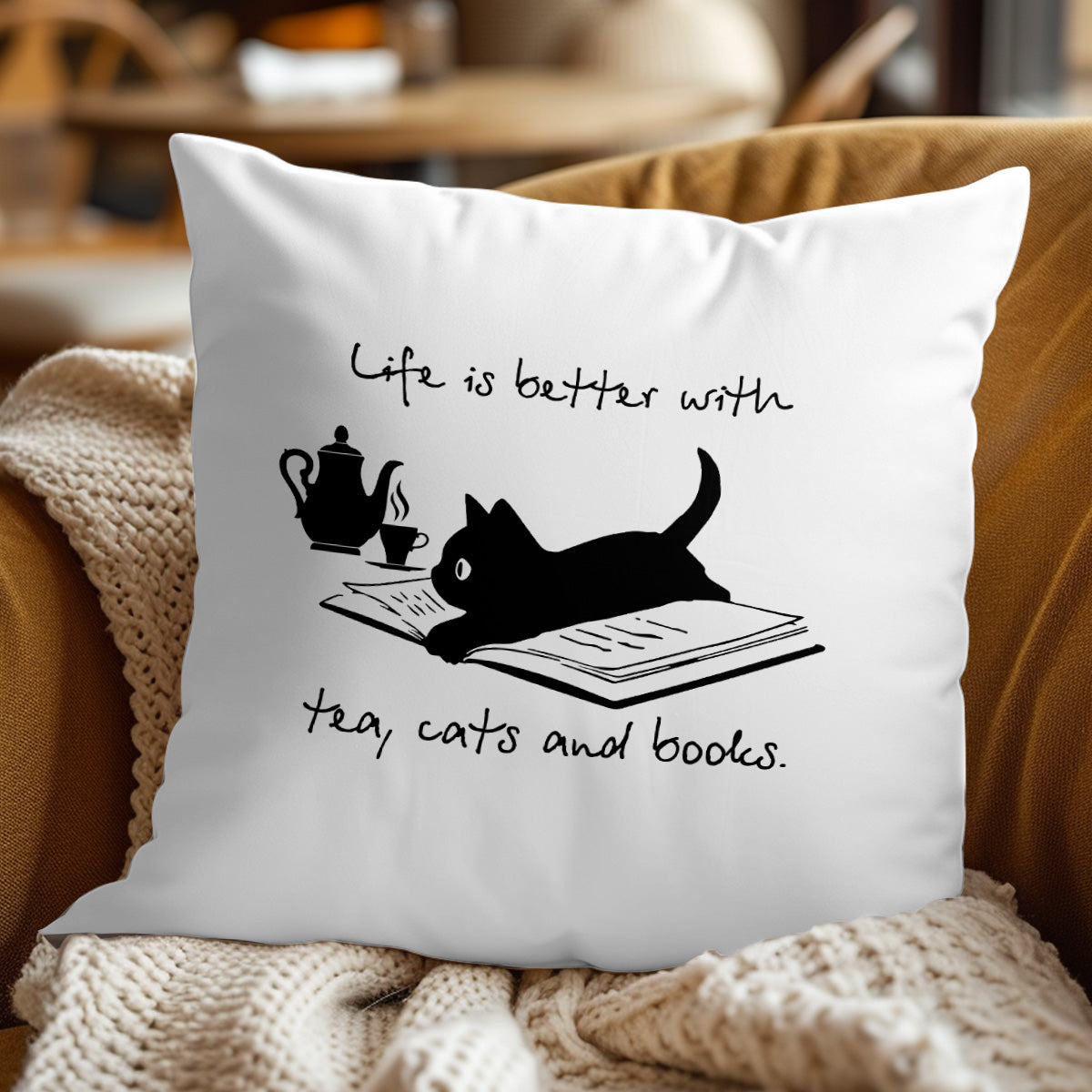 Life Is Better With Tea, Cats And Books Book Lovers Gift PILS35