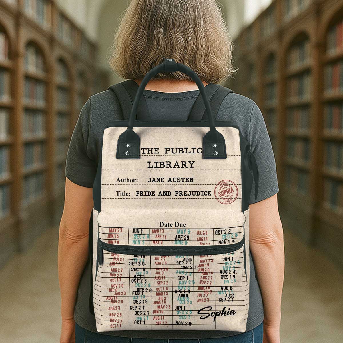 Nostalgic Library Card Due Date Stamp - Personalized Duckbilled Backpack