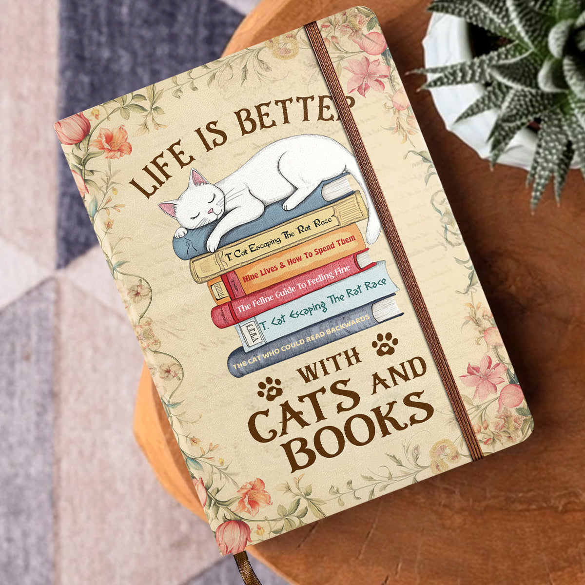 Life Is Better With Cats And Books - Personalized Leather Cover Notebook