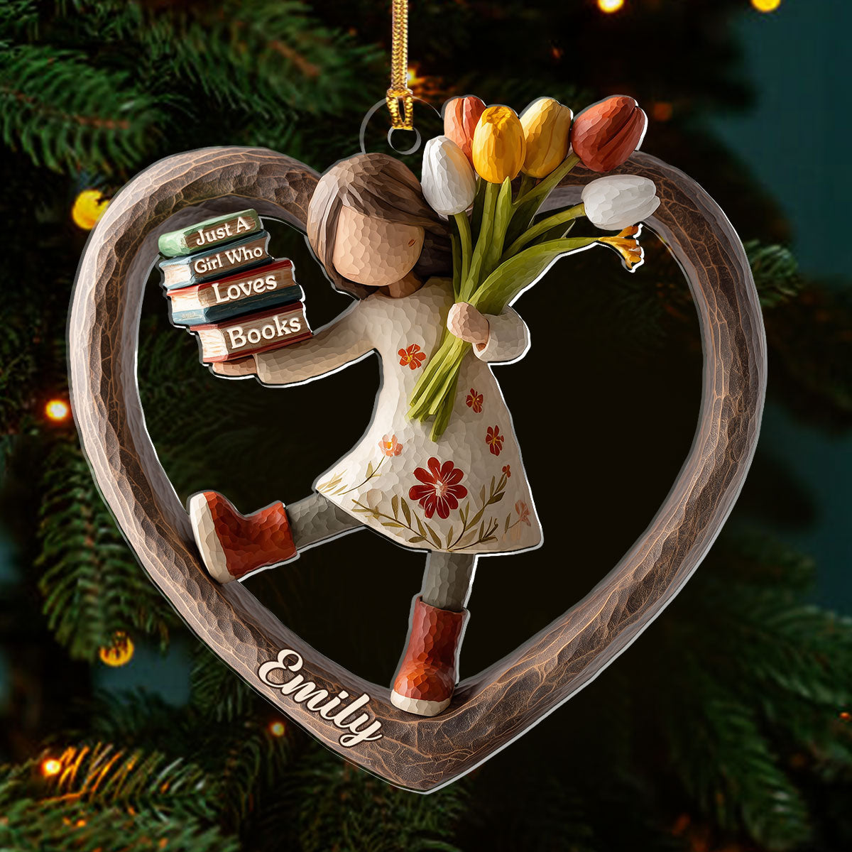 Just A Girl Who Loves Books & Flowers - Personalized 1-Layer Acrylic Ornament
