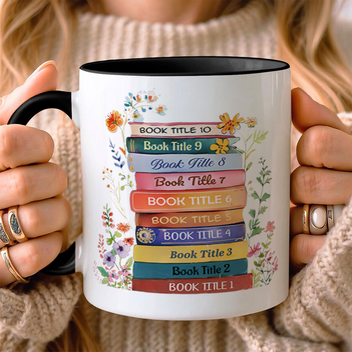 Custom Bookshelf Floral Mug - Personalized Accent Mug