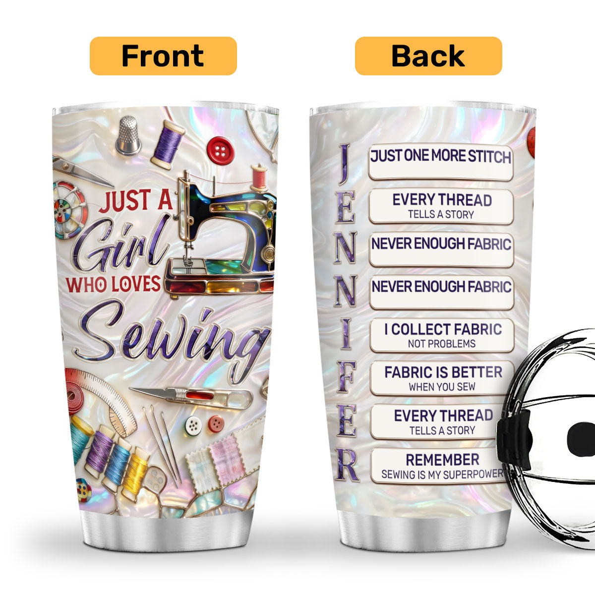 Custom Name Sewing Lover Alphabet - Personalized Stainless Steel Tumbler