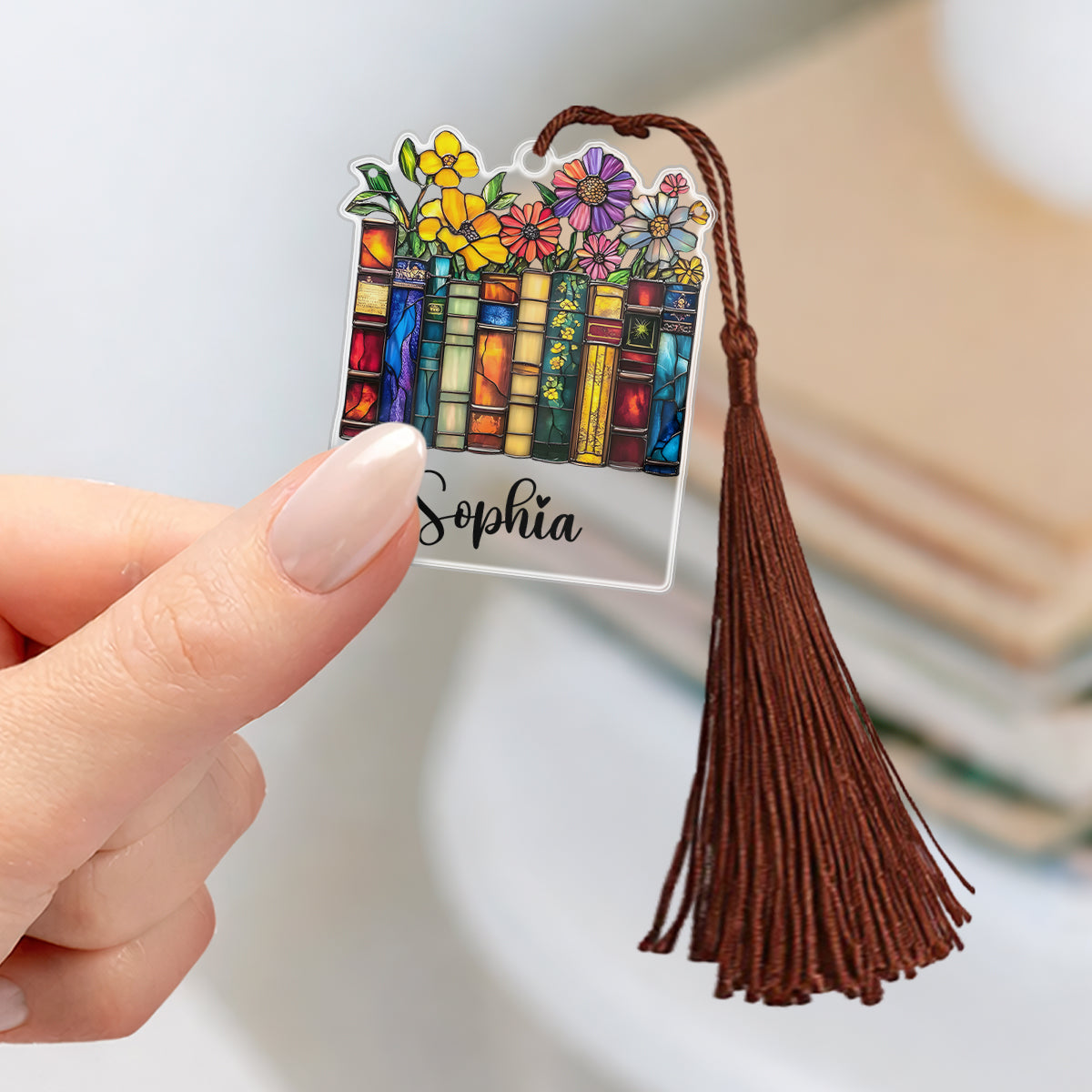 Vintage Flower Book - Personalized Acrylic Bookmark