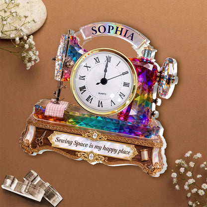 Stained Glass Effect Sewing Machine - Personalized Acrylic Desk Clock