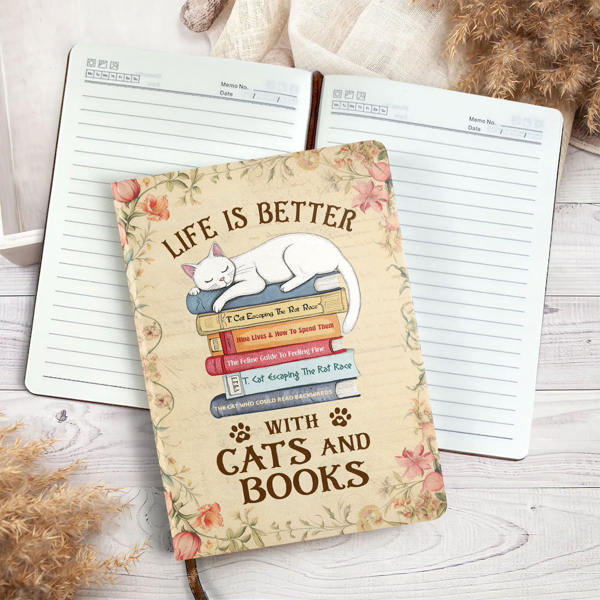 Life Is Better With Cats And Books - Personalized Leather Cover Notebook