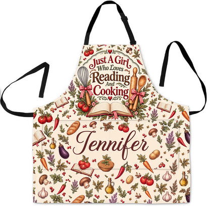 Just A Girl Who Loves Reading And Cooking - Personalized Apron With Pocket