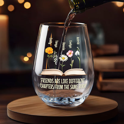 Birth Flower Grow An Old Friend Bestie - Personalized Stemless Wine Glass