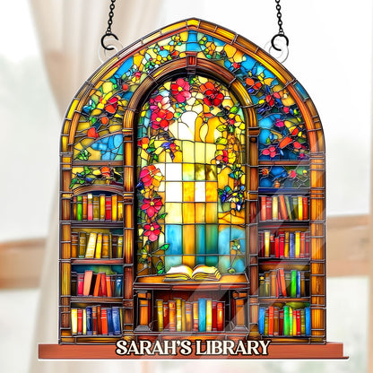 Arched Library Shelf - Personalized Acrylic Suncatcher