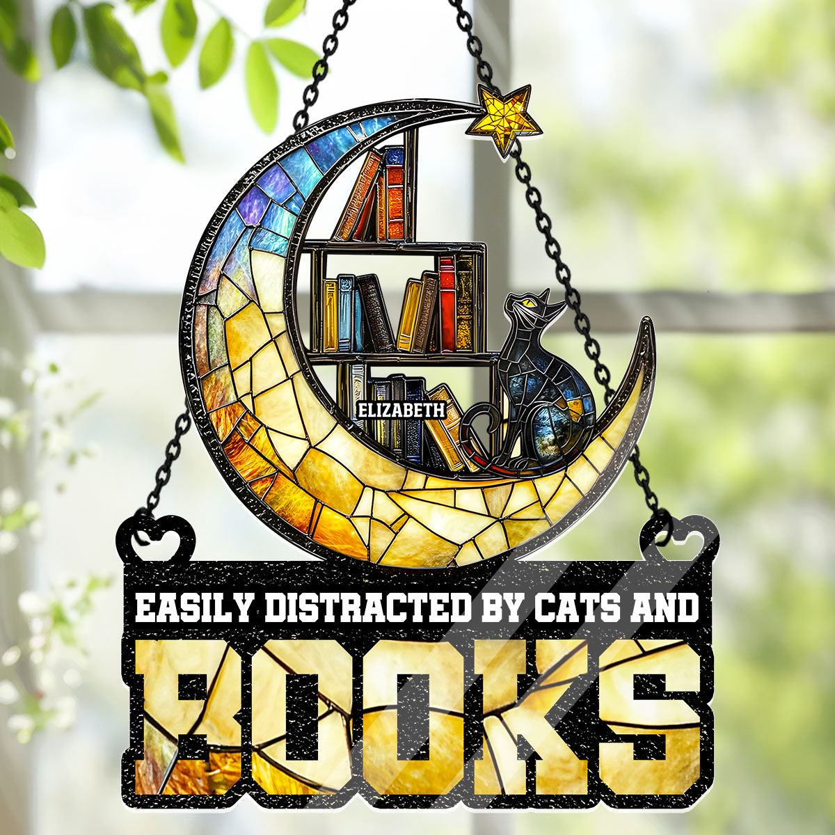 Easily Distracted By Cats And Books - Personalized Acrylic Suncatcher