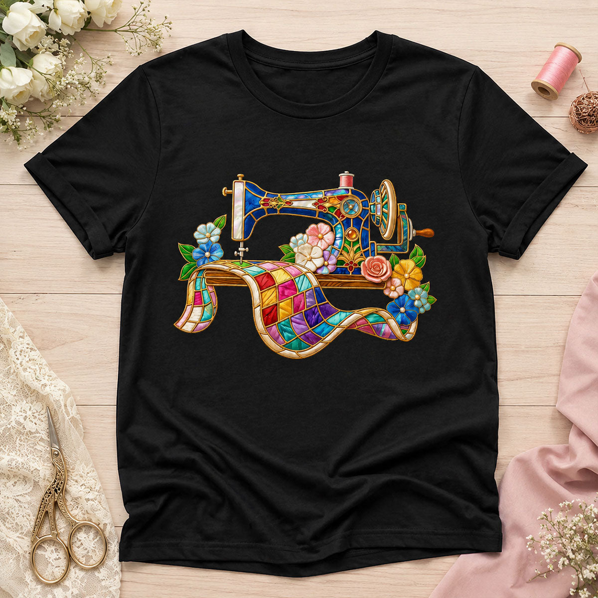 Elegant Floral Sewing Machine For Mom Grandma - Personalized 2D Unisex T-shirt
