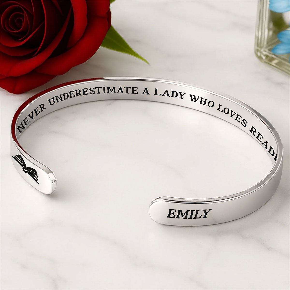 Just A Girl Who Loves Books Library Card - Personalized Cuff Bangle Bracelet With Box