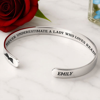 Just A Girl Who Loves Books Library Card - Personalized Cuff Bangle Bracelet With Box