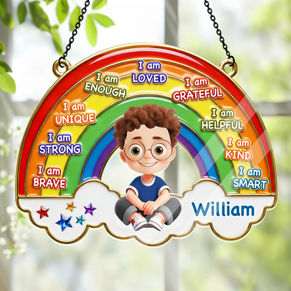 I Am Loved Grateful Kind Rainbow Gift For Grandkids - Personalized Acrylic Suncatcher