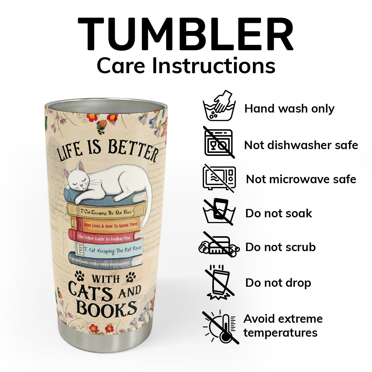 Life Is Better With Cats And Books - Personalized Stainless Steel Tumbler