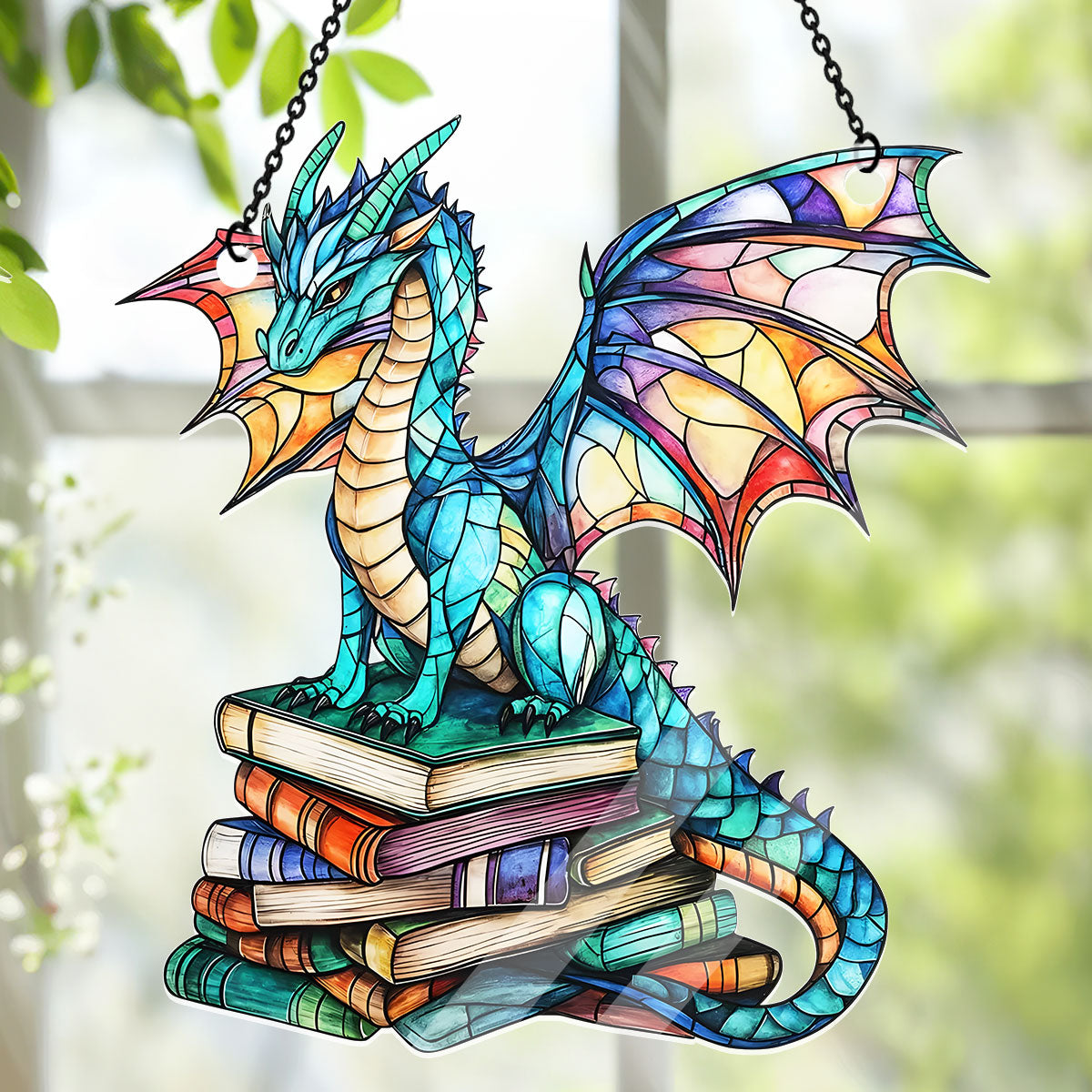 Stained Glass Book Dragon -  Acrylic Suncatcher