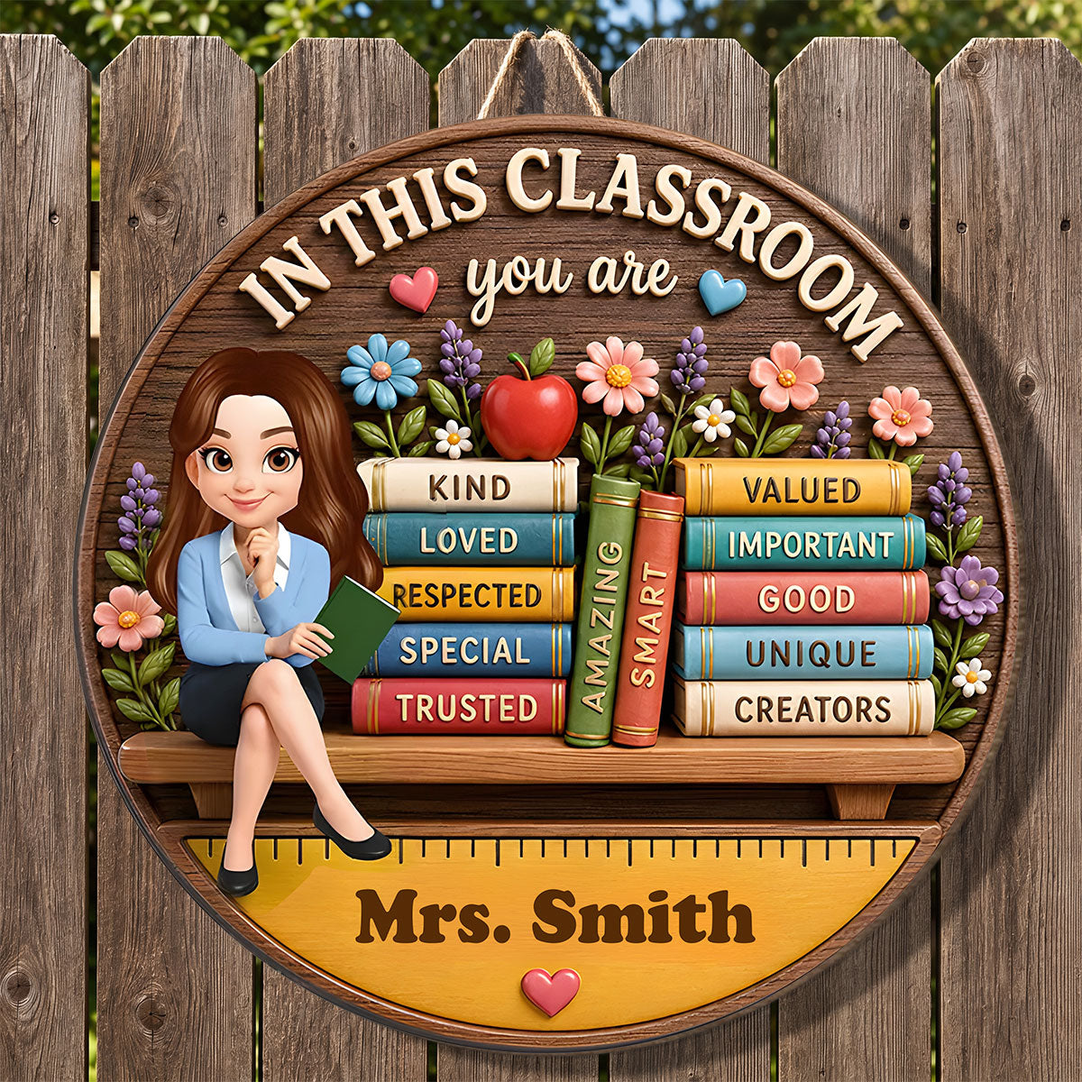 Custom Gift for Teachers Librarians Back To School Gifts - Personalized Wooden Door Sign