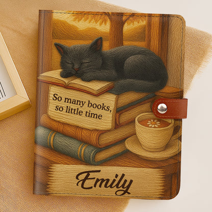 So Many Books So Little Time - Personalized Leather Notebook Cover With Pocket