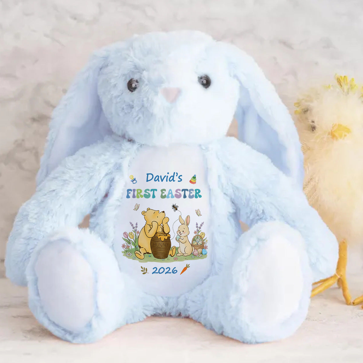 Baby's First Easter With Pooh - Personalized Stuffed Bunny