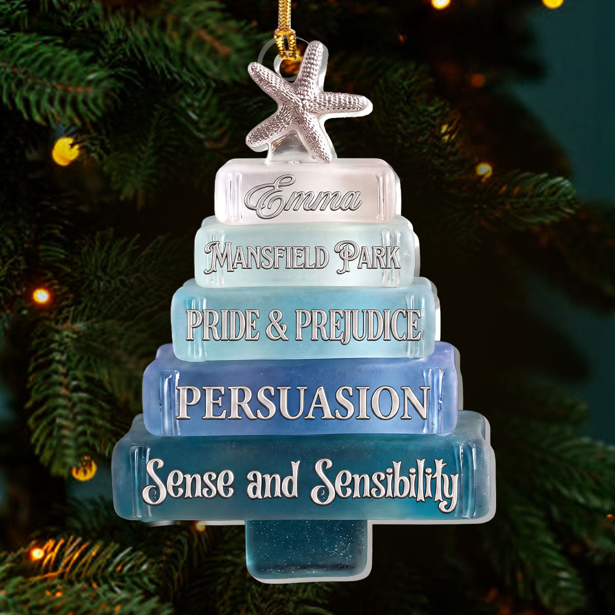 Christmas Book Tree Sea Glass Effect - Personalized 1-Layer Acrylic Ornament