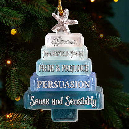 Christmas Book Tree Sea Glass Effect - Personalized 1-Layer Acrylic Ornament