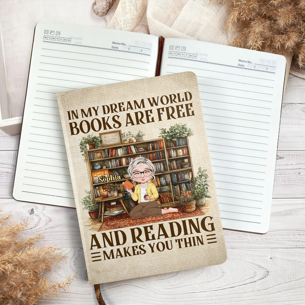 In My Dream World Books Are Free And Reading Makes You Thin - Personalized Leather Cover Notebook