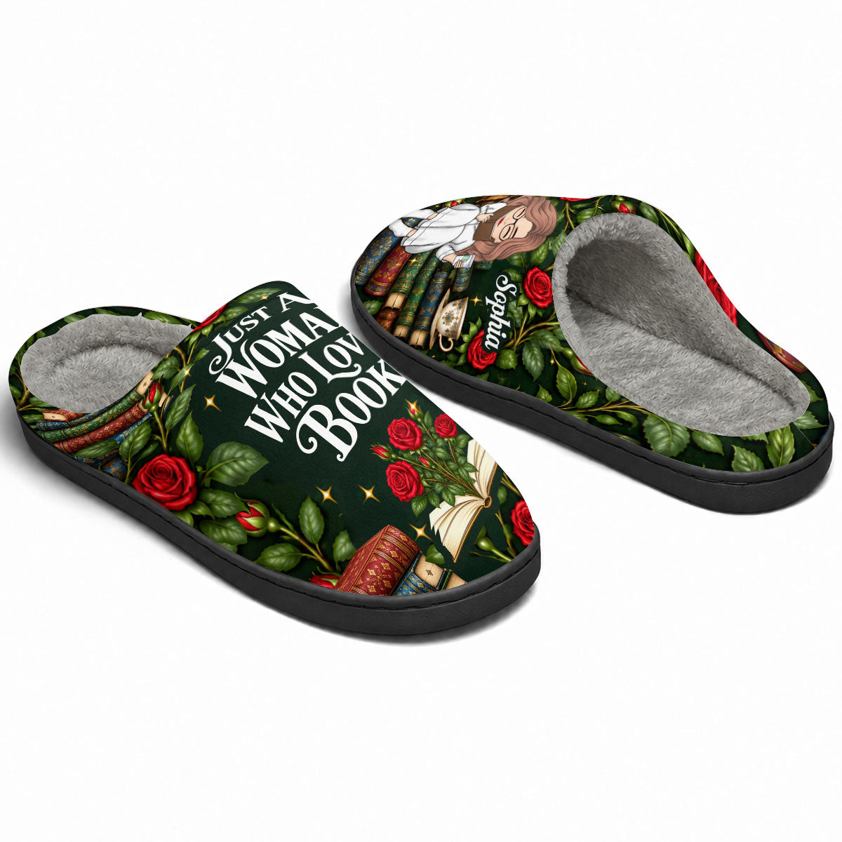 Just A Girl Who Loves Books Birth Month Flower Gift For Book Lovers - Personalized Flat Warm Slippers