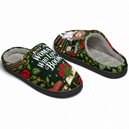 Just A Girl Who Loves Books Birth Month Flower Gift For Book Lovers - Personalized Flat Warm Slippers