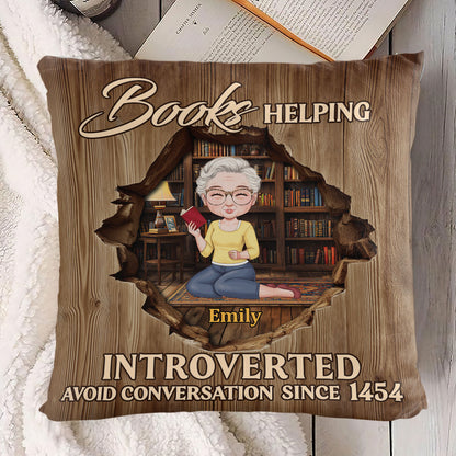 Books Helping An Introverted Girl Avoid Conversation - Personalized Crystal Velvet Pillow