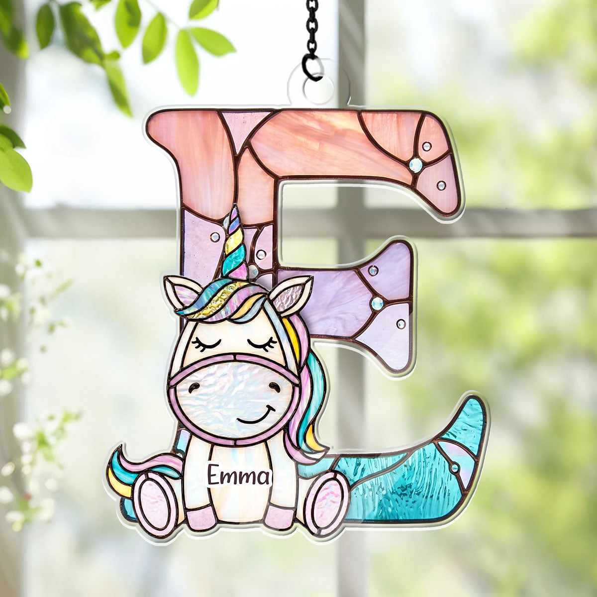 Custom Name Unicorn Alphabet Stained Glass For Kids - Personalized Acrylic Suncatcher