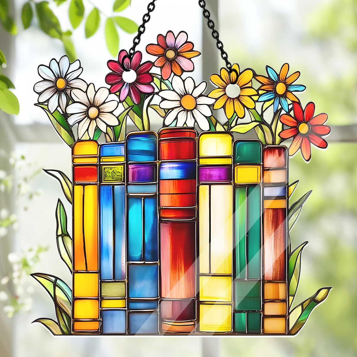 Flower Book Library Decor -  Acrylic Suncatcher