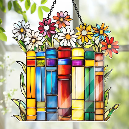 Flower Book Library Decor -  Acrylic Suncatcher