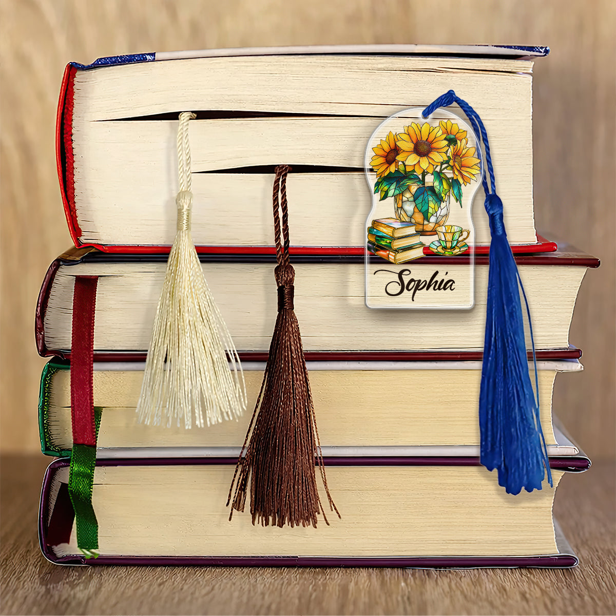 Flowers, Books, And Tea - Personalized Acrylic Bookmark