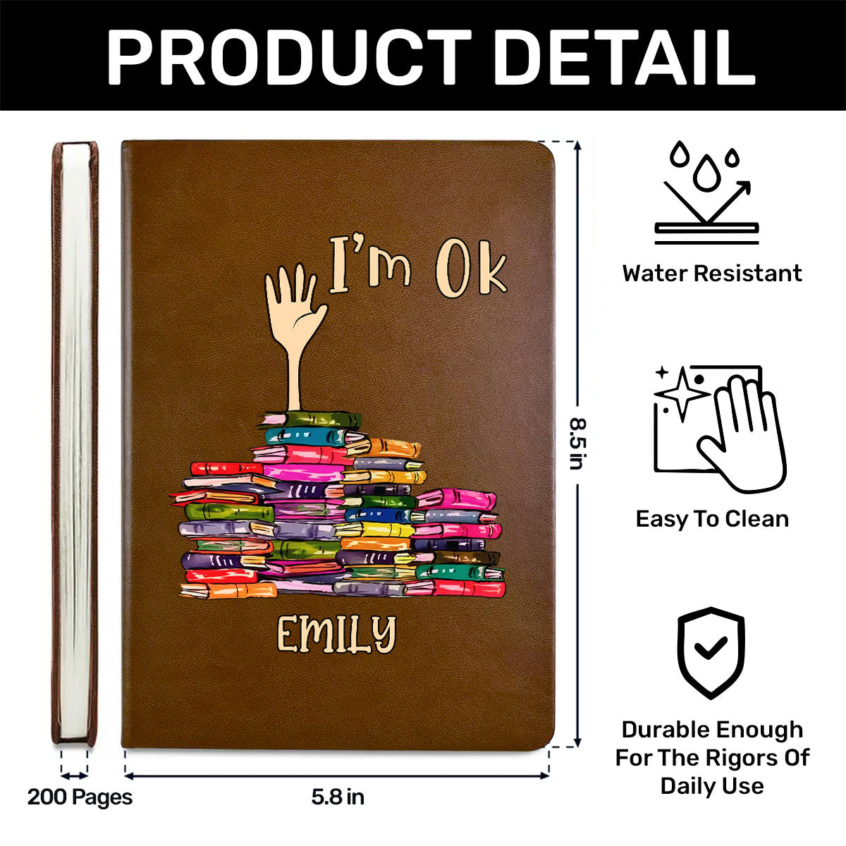 I'm OK - Personalized Leather Cover Notebook