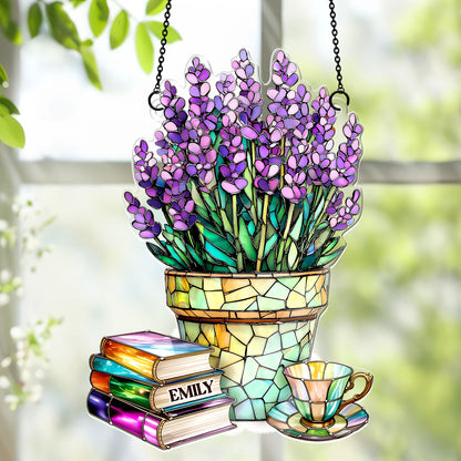 Nostalgic Lavenders, Books, And Tea - Personalized Acrylic Suncatcher