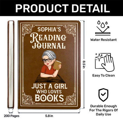 A Girl Who Loves Books Reading Journal  - Personalized Leather Cover Notebook