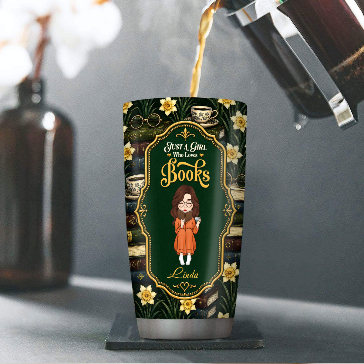Just A Girl Who Loves Books Reading Lover Alphabet - Personalized Stainless Steel Tumbler
