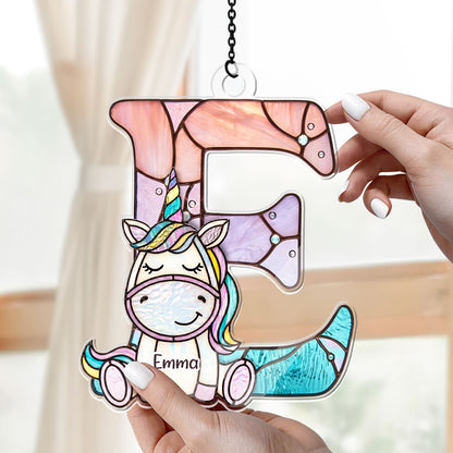 Custom Name Unicorn Alphabet Stained Glass For Kids - Personalized Acrylic Suncatcher