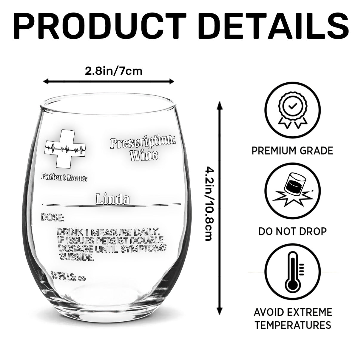 Prescription - Personalized Stemless Wine Glass