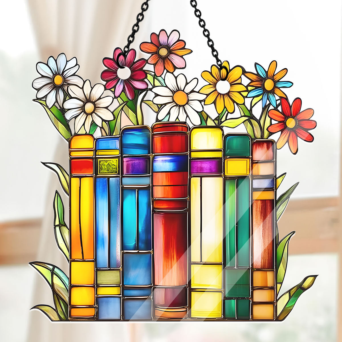 Flower Book Library Decor -  Acrylic Suncatcher