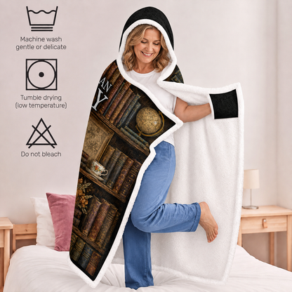 Never Underestimate An Old Lady Who Loves Reading - Personalized Wearable Hooded Blanket
