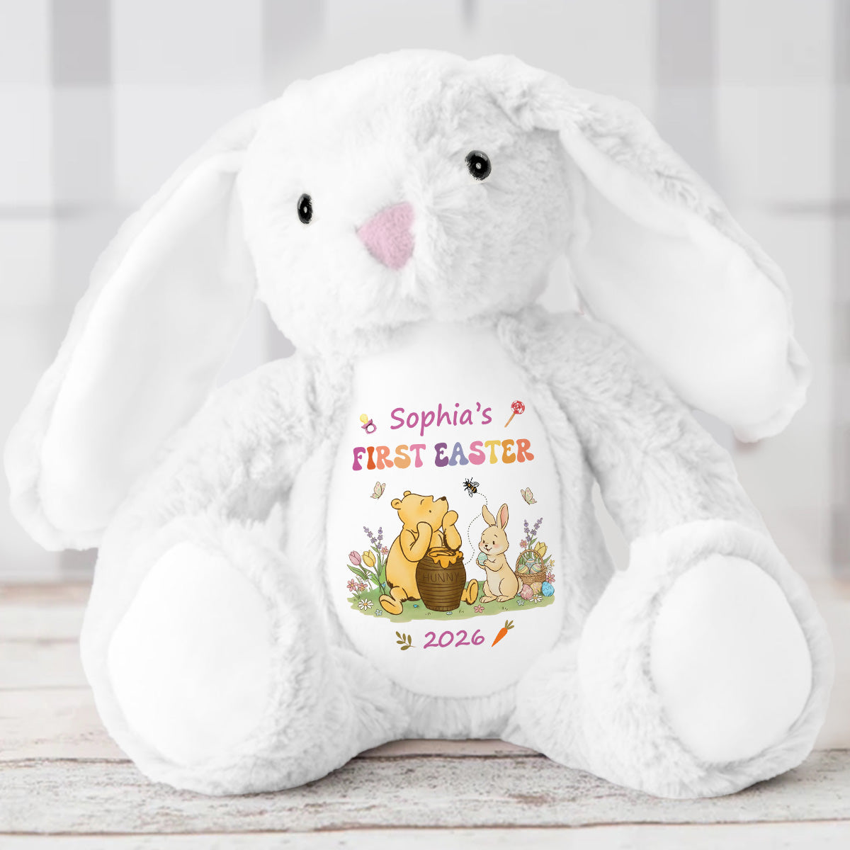 Baby's First Easter With Pooh - Personalized Stuffed Bunny