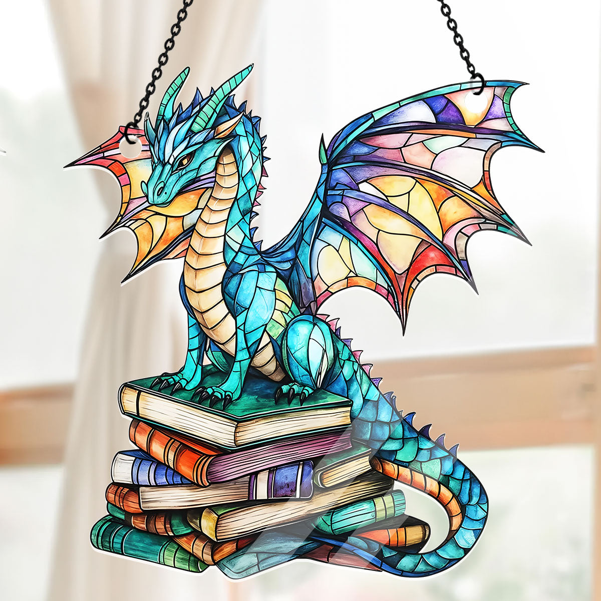 Stained Glass Book Dragon -  Acrylic Suncatcher