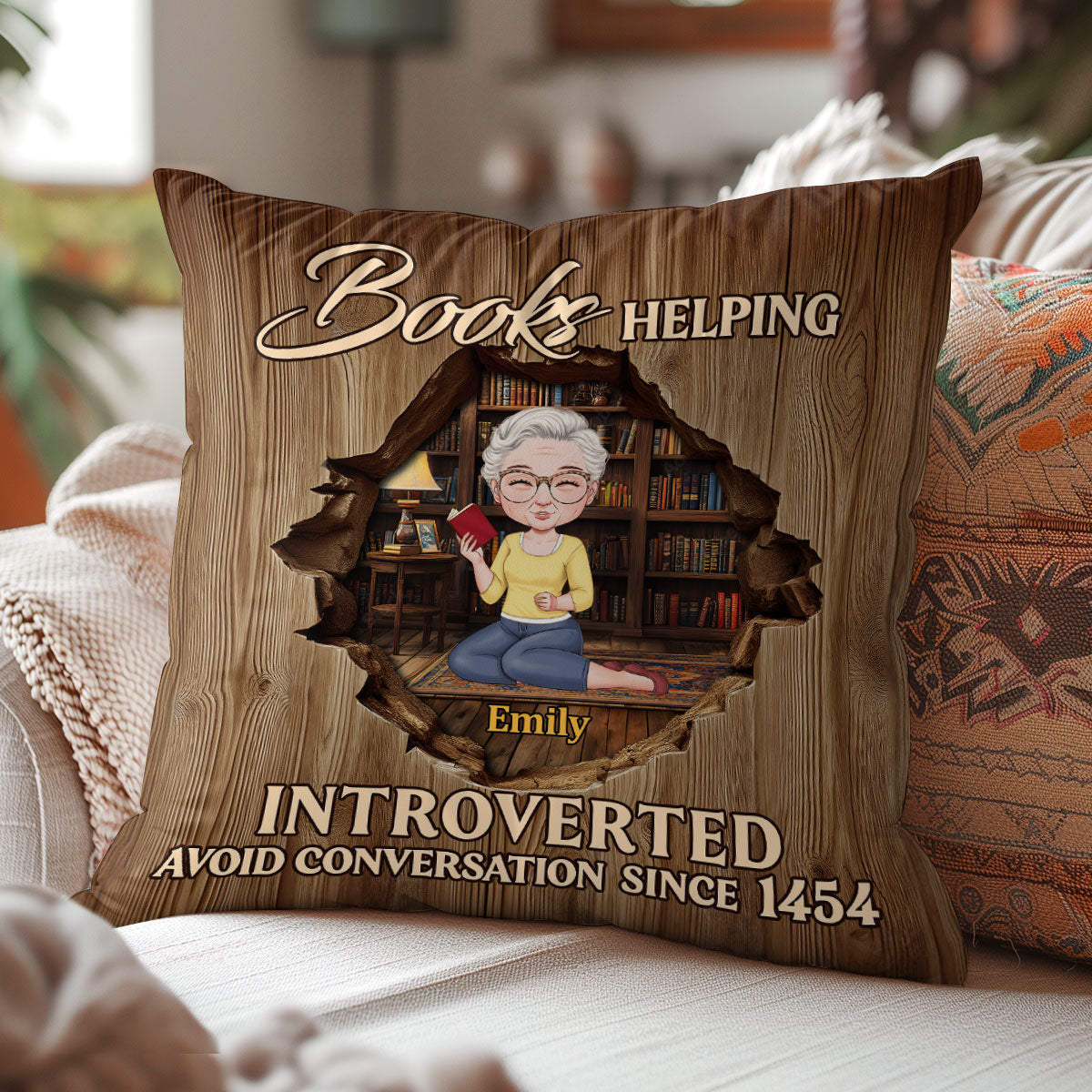 Books Helping An Introverted Girl Avoid Conversation - Personalized Crystal Velvet Pillow