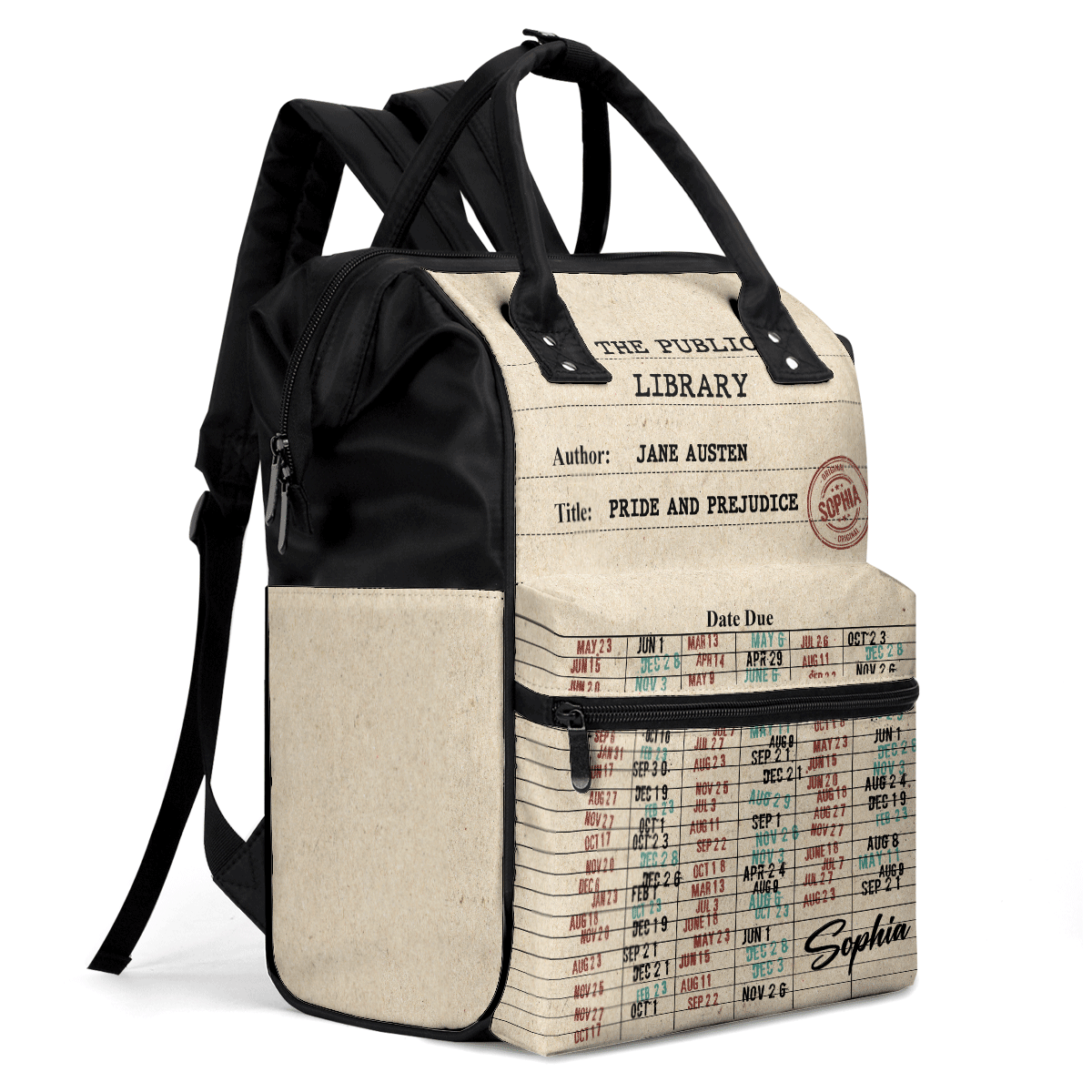 Nostalgic Library Card Due Date Stamp - Personalized Duckbilled Backpack