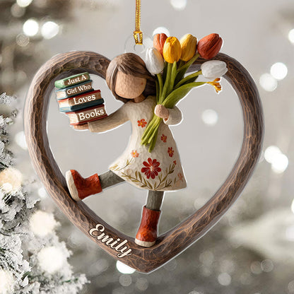 Just A Girl Who Loves Books & Flowers - Personalized 1-Layer Acrylic Ornament